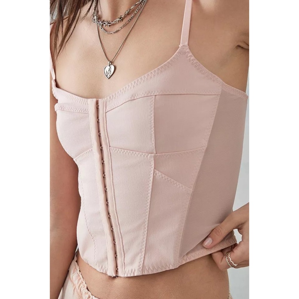 Urban Outfitters Pink Corset Style Camisole Top Hook & Eye Closure Mesh Back XL